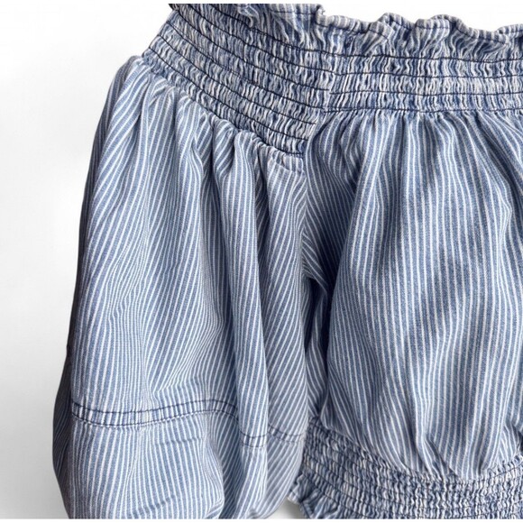 Anthropologie Porridge Top Sz L Ruby Off Shoulder Cropped Denim Striped Boho - Picture 11 of 16